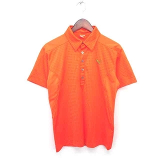 プーマ(PUMA)のプーマ 国内正規品 ポロシャツ シャツ 千鳥格子 ロゴ刺繍 半袖 M オレンジ(ポロシャツ)