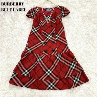 バーバリーブルーレーベル(BURBERRY BLUE LABEL)の極美品✨バーバリーブルーレーベル フレアワンピース チェック ウール 38(ひざ丈ワンピース)