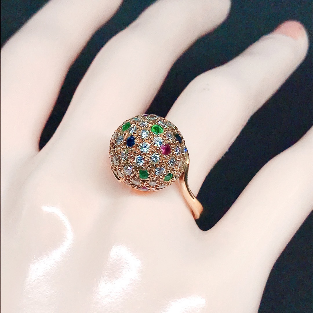 マルチカラー 0.73ct ダイヤモンド 1.04ct リング K18 ボール