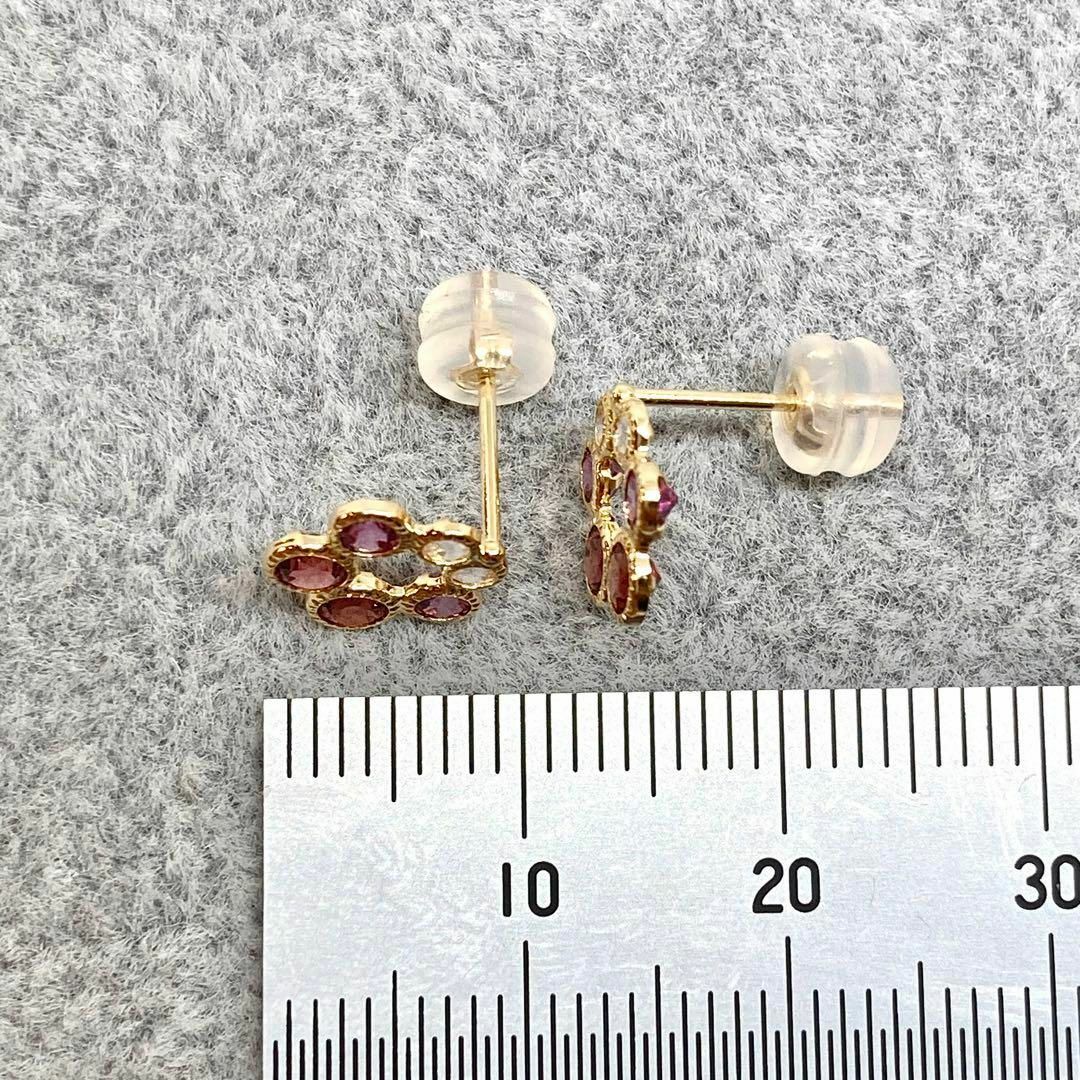 【新品】K18 ガーネット ローズクォーツ ピアス (18金 18K)