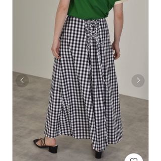 ダブルクローゼット(w closet)の美品◎w closet ギンガム後レースアップスカートブラックギンガムチェック(ロングスカート)