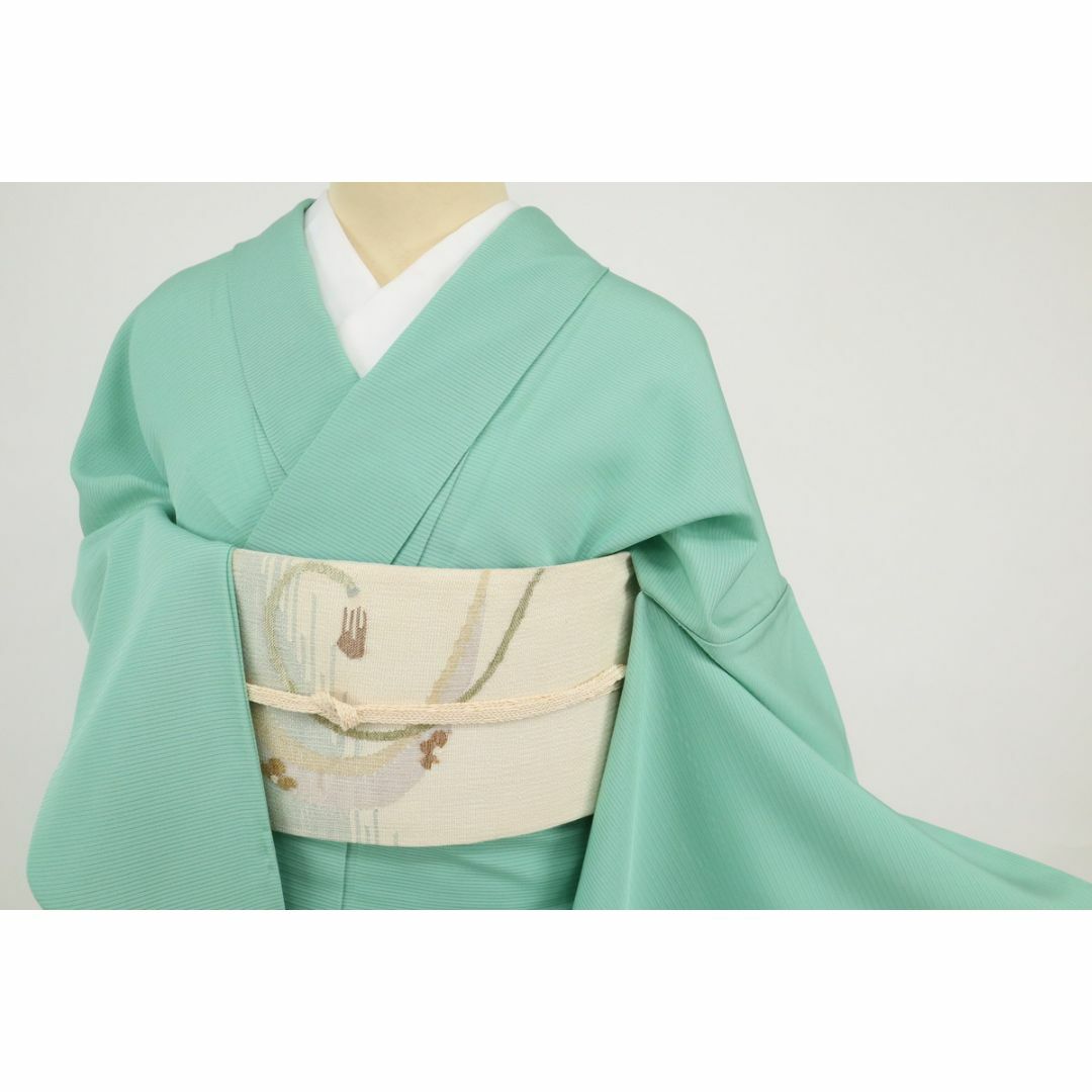 長尺◇夏着物駒絽色無地□堅牢染□淡いグリーン□背紋有◇袷正絹