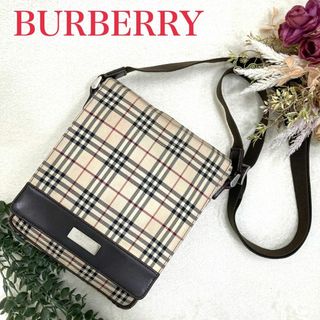 バーバリー(BURBERRY)の美品 バーバリー ショルダーバッグ ノバチェック フラップ ロゴプレート 長方形(ショルダーバッグ)