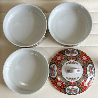 有田焼 飛鳥窯 三段重 おせち器 お正月 蓋付き重ね鉢 古伊万里 色絵