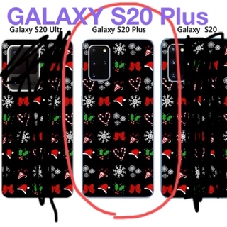 ギャラクシー(Galaxy)のGALAXY S20 Plus クリスマス 黒 サンタ 雪 結晶 ケース リボン(Androidケース)