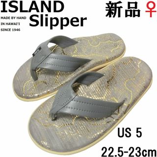 アイランドスリッパ(ISLAND SLIPPER)の♀【新品】アイランドスリッパ サンダル 5 グレー系 和柄(サンダル)