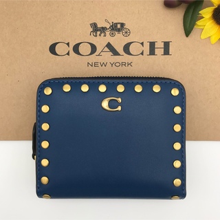 コーチ(COACH)のCOACH 財布 ★大人気★ ビルフォールド ウォレット リベット ブルー 新品(財布)
