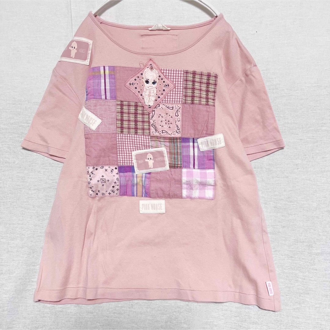 PINK HOUSE(ピンクハウス)の希少 キューピー★ピンクハウス ワッペン パッチワーク刺繍 Tシャツ 薄ピンク レディースのトップス(Tシャツ(半袖/袖なし))の商品写真