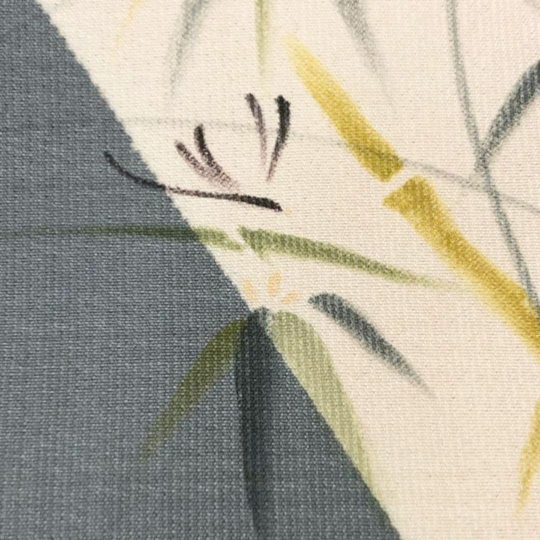 O-2041 洒落帯 袋帯 蜻蛉 笹 手描き ガード加工 青鈍色