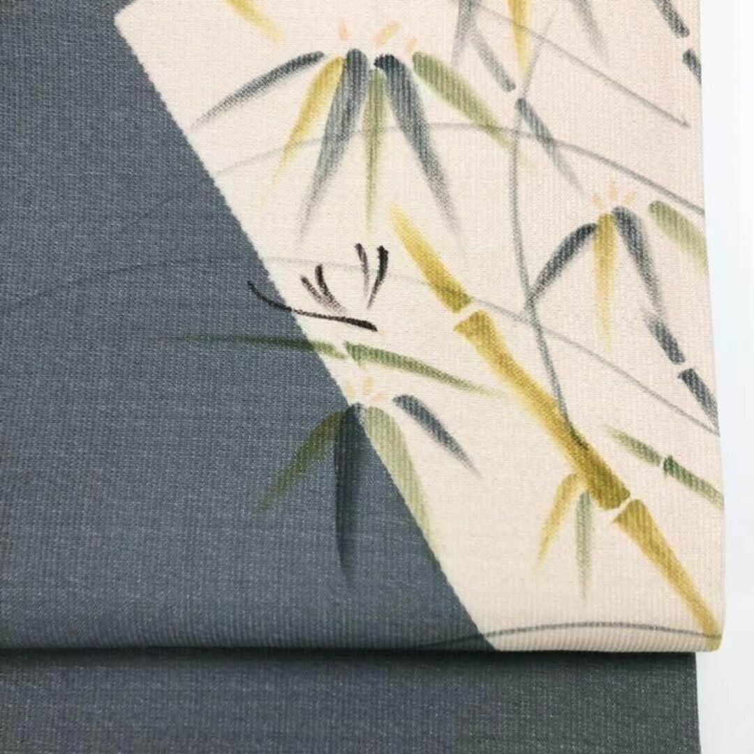 袋帯 笹竹に蜻蛉 手描き ガード加工 青鈍色 O-2041 - 袋帯 袋帯 笹竹に蜻蛉 手描き ガード加工 青鈍色 O-2041 - 袋帯