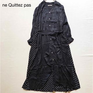 ヌキテパ(ne Quittez pas)の298ヌキテパとろみ大小ドット黒白ロングシャツワンピース水玉(ロングワンピース/マキシワンピース)