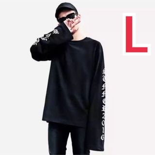 ロンT スケボー ダンス オルチャン 衣装 ストリート 黒 オレンジ 白 L(Tシャツ/カットソー(七分/長袖))