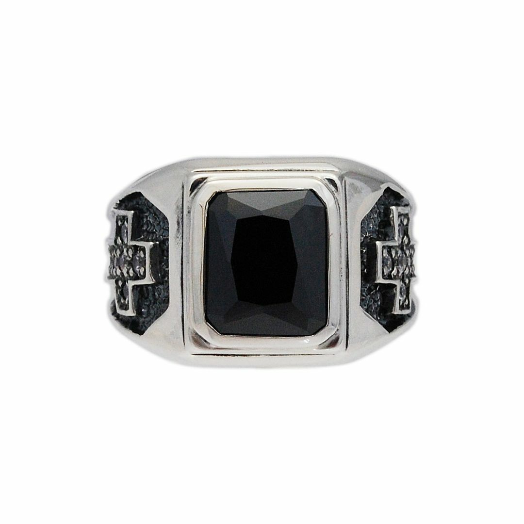 クロスブラックオニキスジルコニア925シルバーリング KS-R105 メンズのアクセサリー(リング(指輪))の商品写真