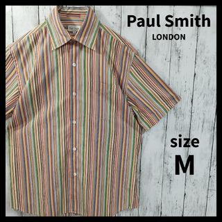 【Paul Smith】ポールスミスロンドン マルチストライプ切替 白シャツ M