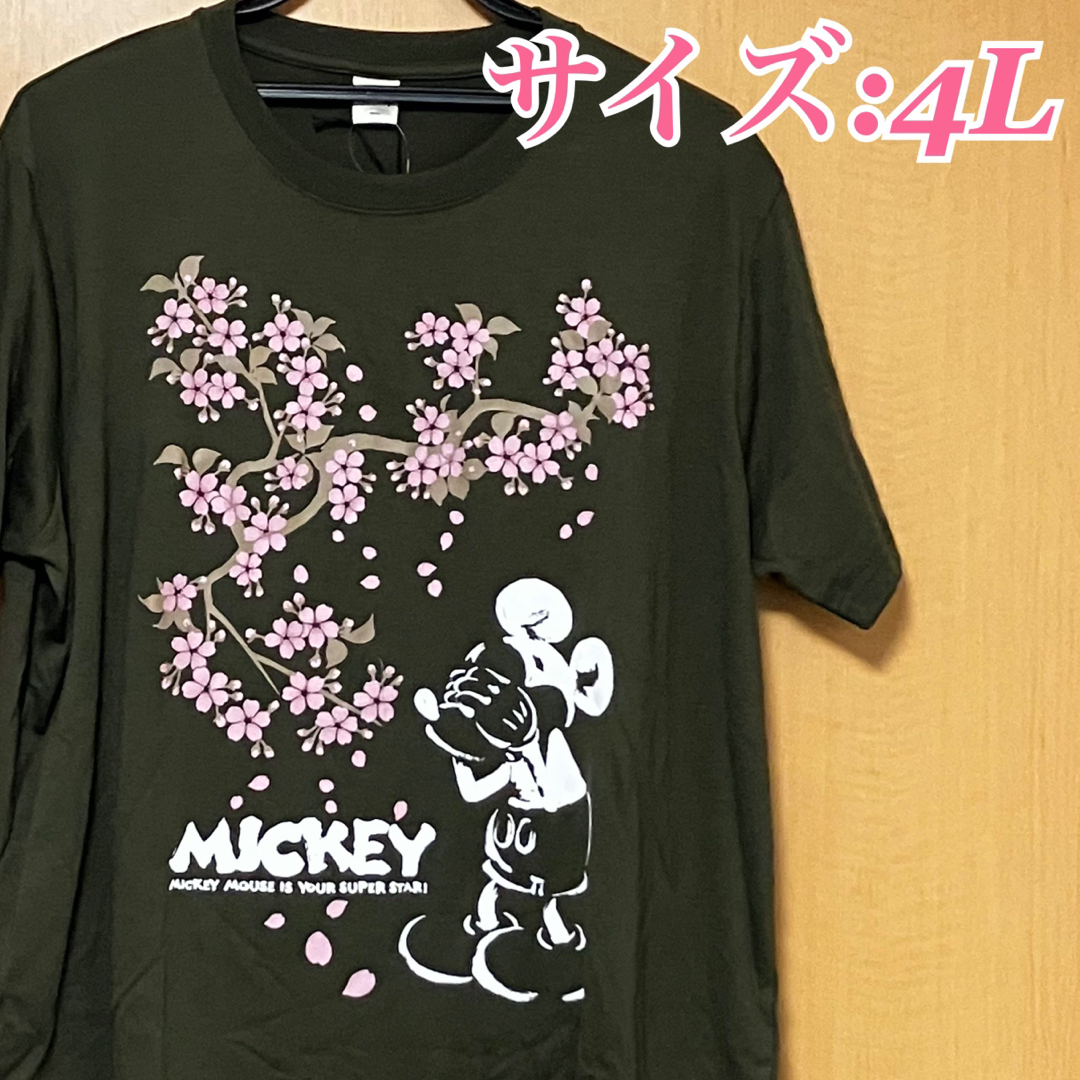 Disney(ディズニー)の新品　 ディズニー　ミッキーマウス　ミッキー　半袖　tシャツ  4L 桜　和風 レディースのトップス(Tシャツ(半袖/袖なし))の商品写真