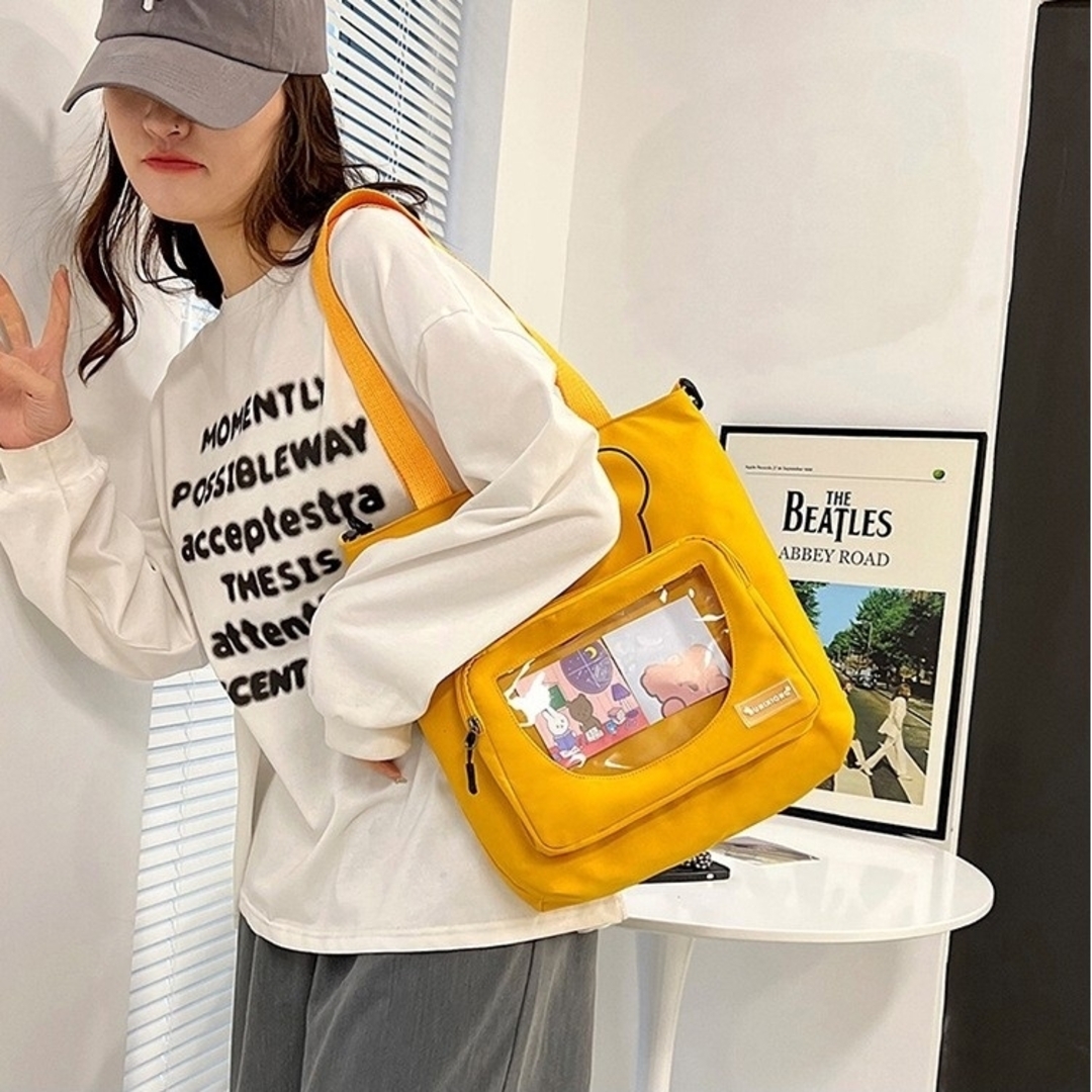 韓国風可愛いクマさんの痛バッグ 見せバッグ♡透明トートバッグ 推し活 A4 黄 レディースのバッグ(トートバッグ)の商品写真