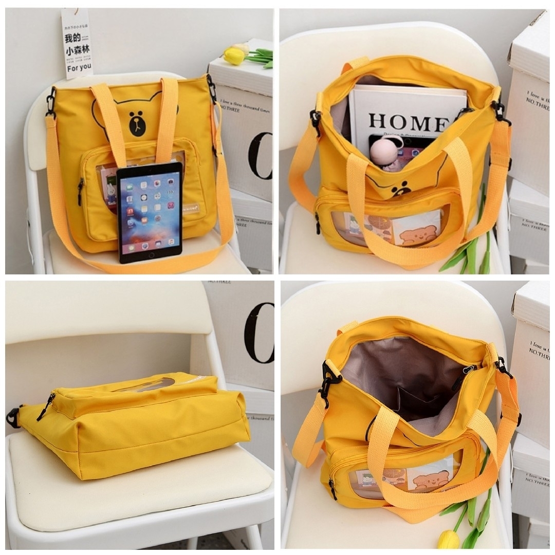 韓国風可愛いクマさんの痛バッグ 見せバッグ♡透明トートバッグ 推し活 A4 黄 レディースのバッグ(トートバッグ)の商品写真