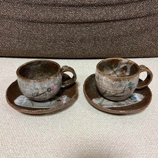 コーヒーカップ　ソーサーセット　新品　ブラウン(グラス/カップ)