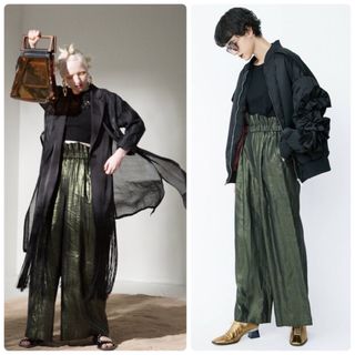 UN3D. アンスリード【美品】メタリックリネンパンツ ワイド ギャザー