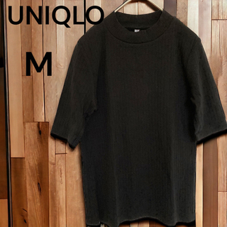 ユニクロ(UNIQLO)のレディース　UNIQLO  リブTシャツ　ブラック　黒　Mサイズ　伸縮性あり！(Tシャツ(半袖/袖なし))