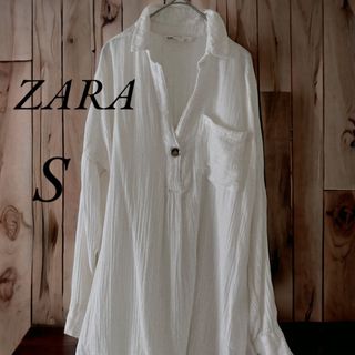 ザラ(ZARA)のレディース　ZARA  ホワイト　コットン生地　ワンピース　ホワイト　白　S(ひざ丈ワンピース)