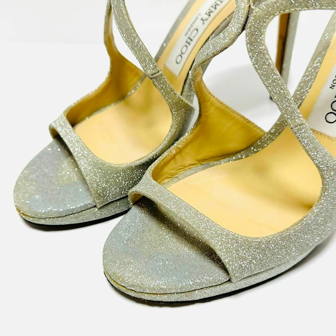 美品✨ジミーチュウ 36.5 23.5㎝ ストラップ サンダル ラメ シルバー