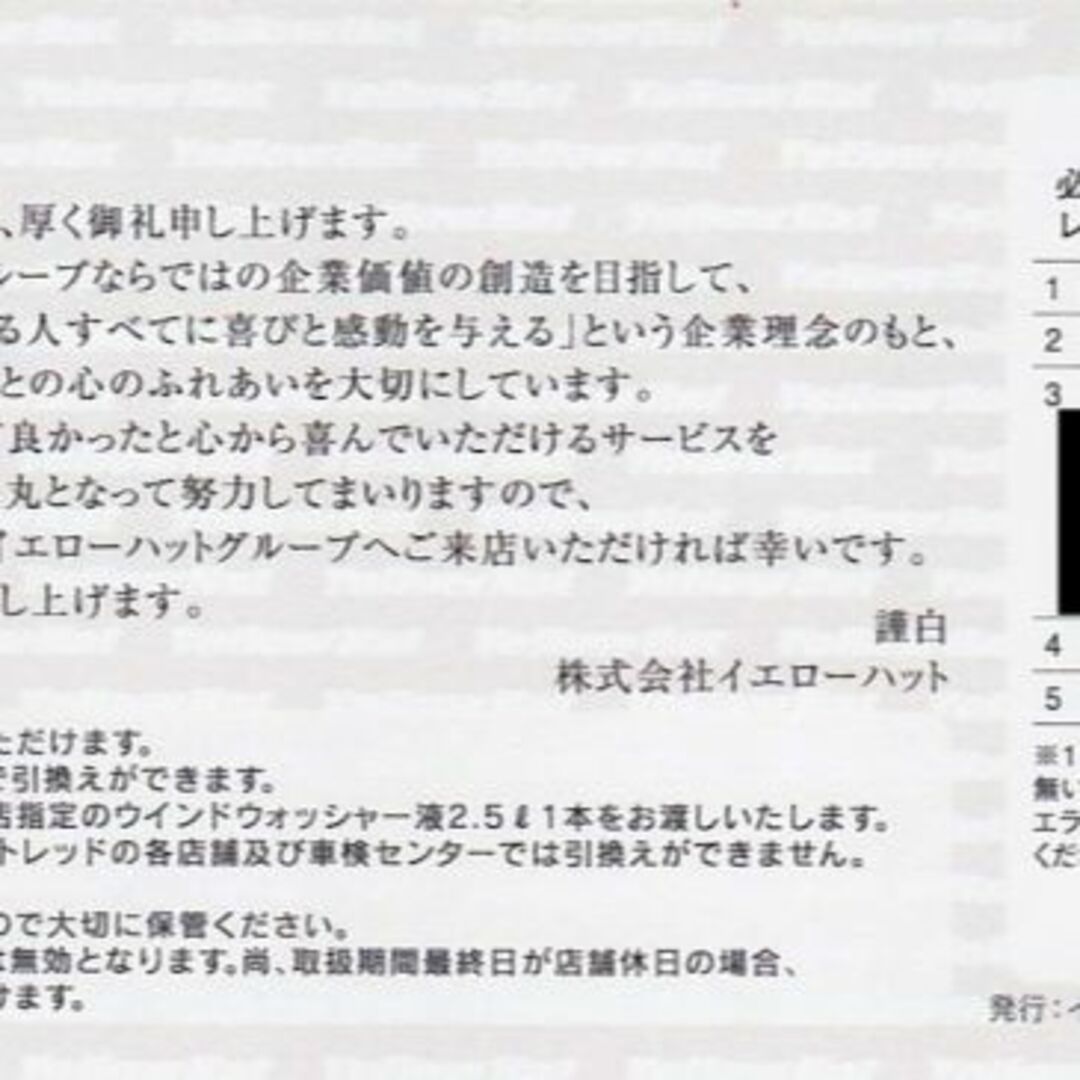 イエローハット株主優待 油膜取りウォッシャー液引換券 3枚 チケットの施設利用券(その他)の商品写真