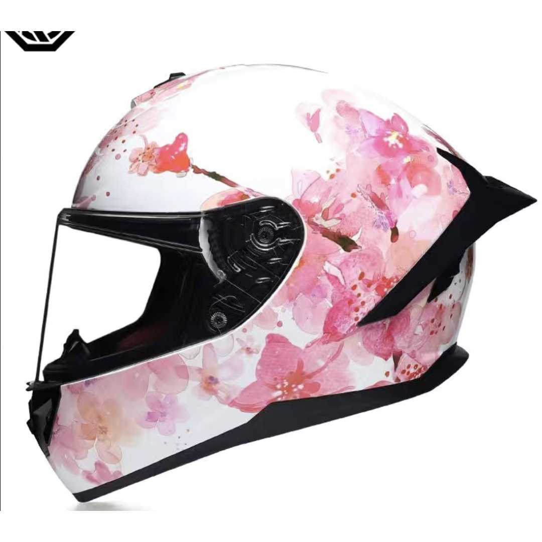 人気NEWモデル桜柄ホワイトヘルメットフルフェイスヘルメットレディースヘルメット | フリマアプリ ラクマ