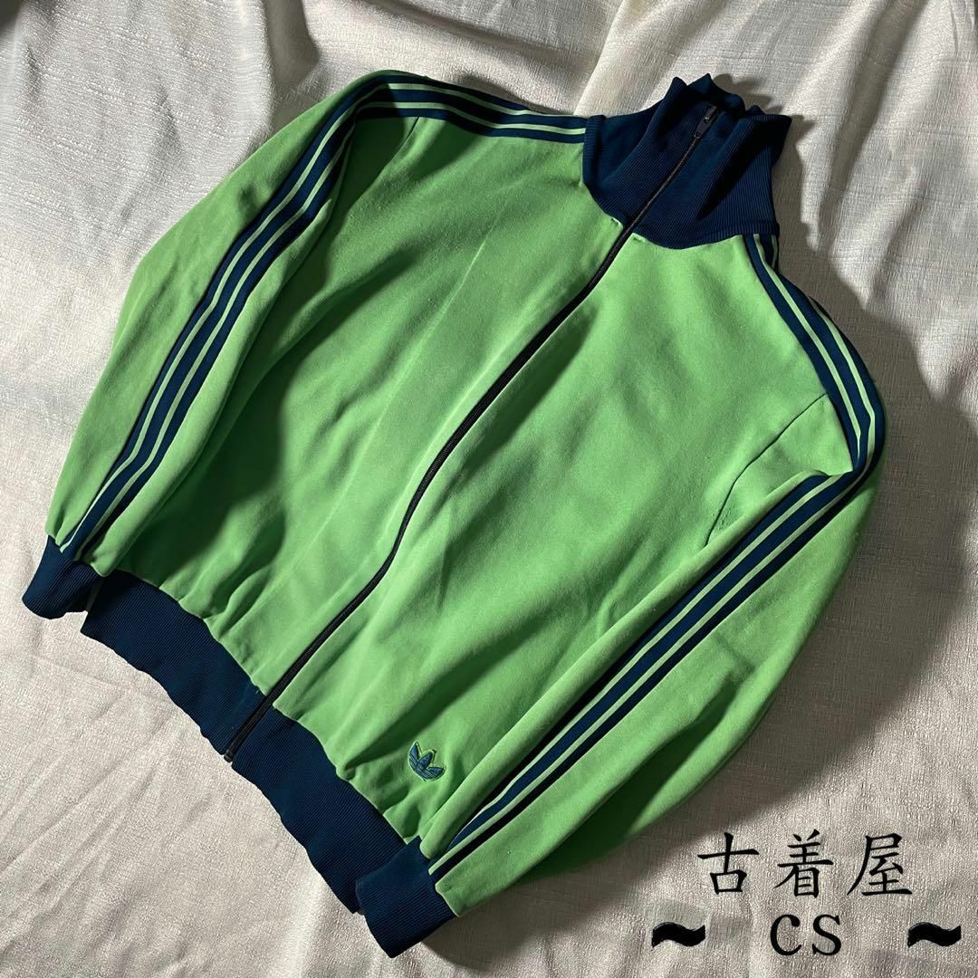 希少デサント製70s】adidasトラックジャケット緑ワンポイント刺繍古着3-