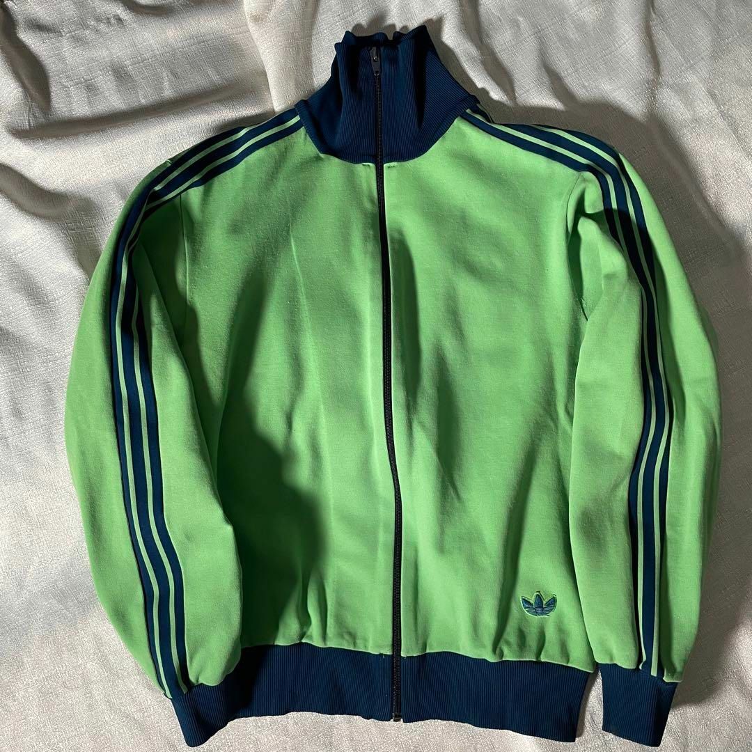 希少デサント製70s】adidasトラックジャケット緑ワンポイント刺繍古着3-