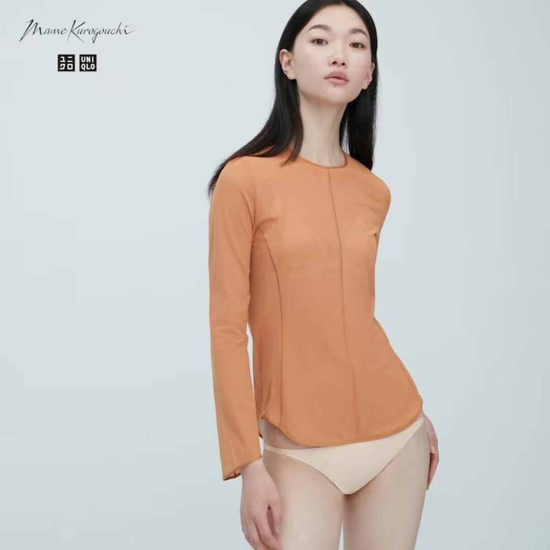 UNIQLO(ユニクロ)のUNIQLO mame kurogouchi シアークルーネックT ブラウン レディースのトップス(Tシャツ(長袖/七分))の商品写真
