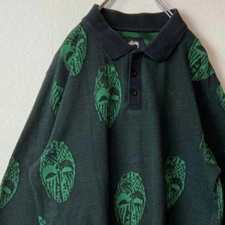 STUSSY - 【人気ブラック】stussy古着ツタンカーメン総柄 ラガーシャツ