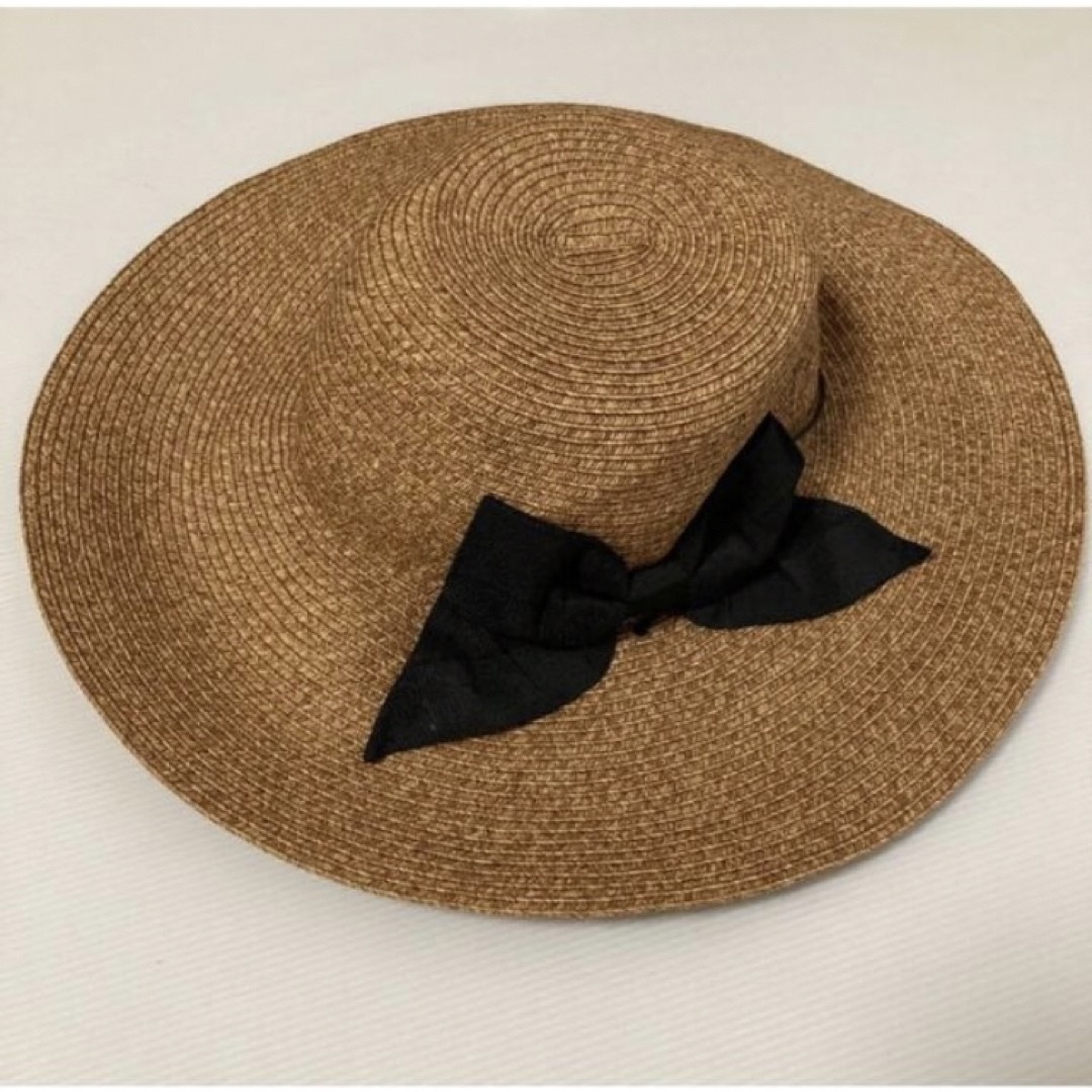 ♡♡♡麦わら帽子♡♡♡ブラウン　紐あり　リボンあり レディースの帽子(麦わら帽子/ストローハット)の商品写真