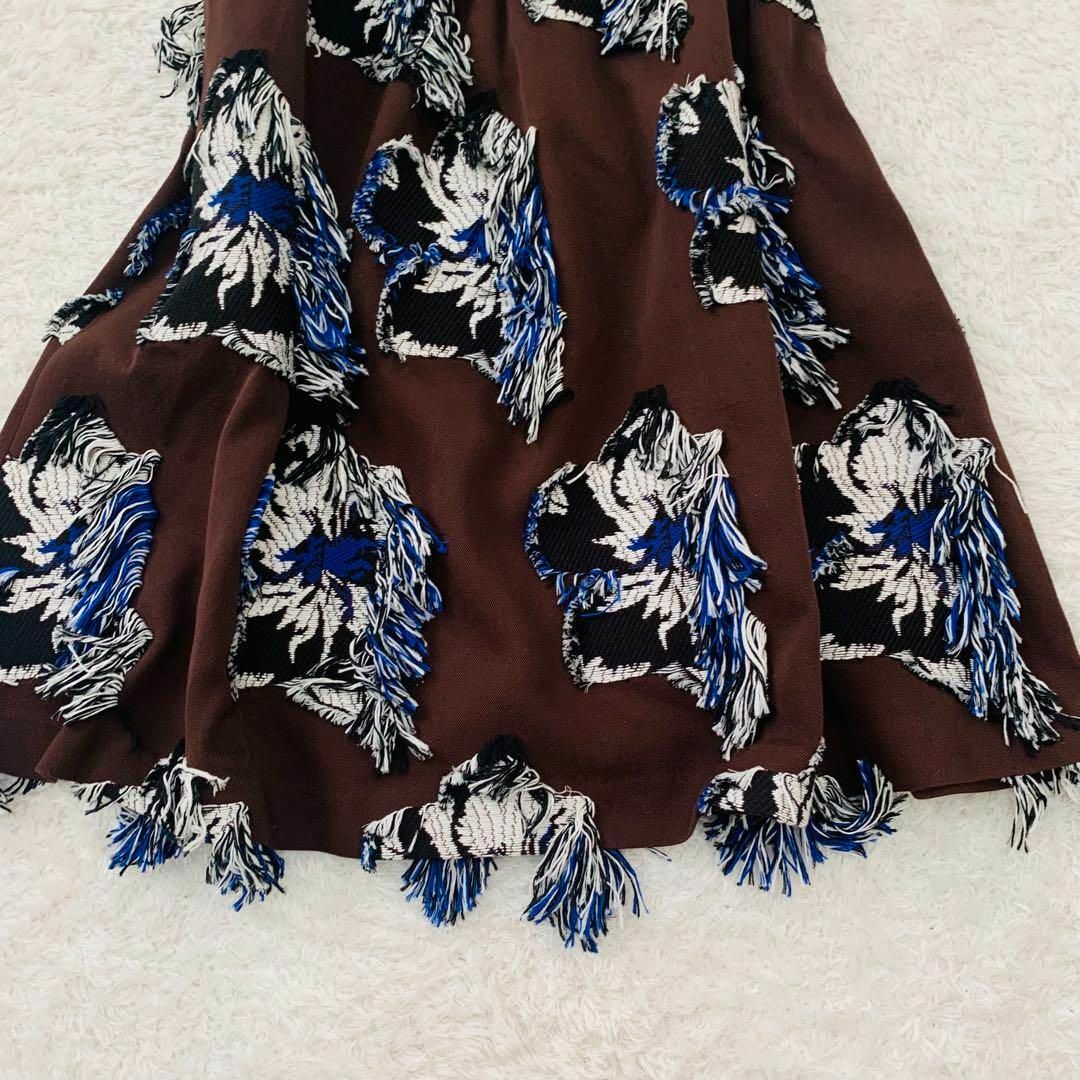 極美品✨アキラナカ フレアカットジャガードスカート 総柄 ブラウン 花