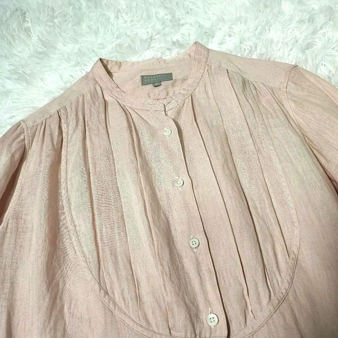 美品✨マーガレットハウエル リネン ピンク フリル 大きいサイズ シャツ