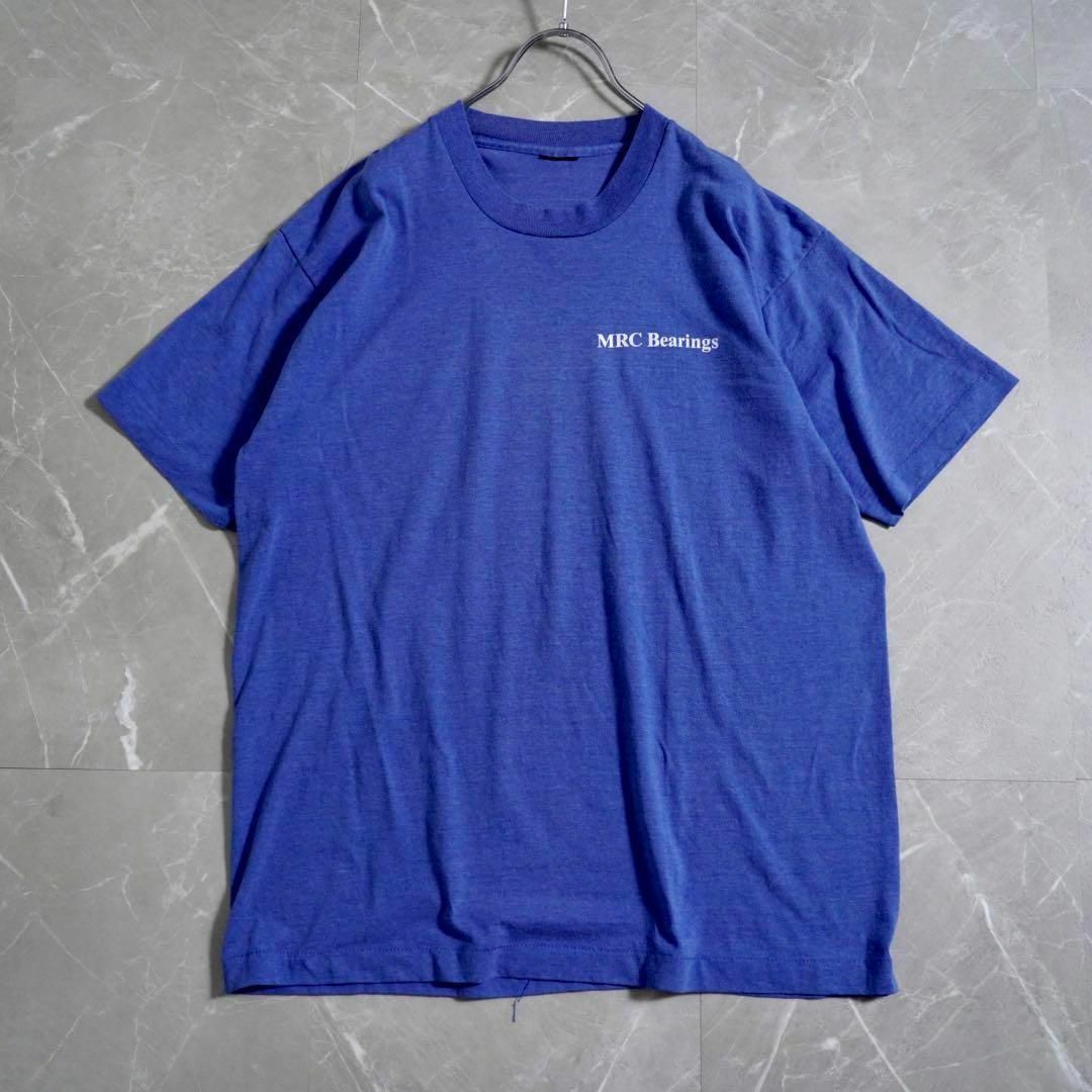 ビンテージTシャツ　90s シングルステッチ　青　企業ロゴ