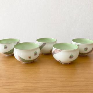 湯呑み　湯のみ茶碗　5客セット　春色　グリーン　小さめ　【新品・未使用】(グラス/カップ)
