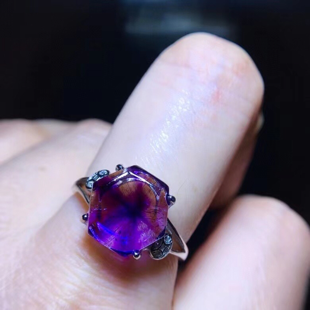 天然パープルルチル スーパーセブン リング s925 10.8*11.2mm gabba.com.tr