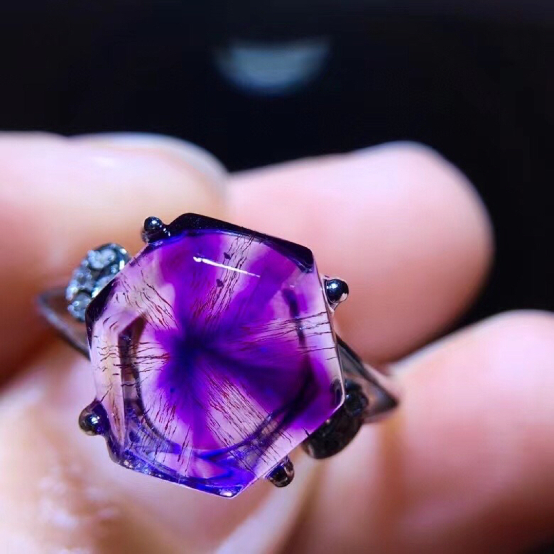 天然パープルルチル スーパーセブン リング s925 10.8*11.2mm gabba.com.tr