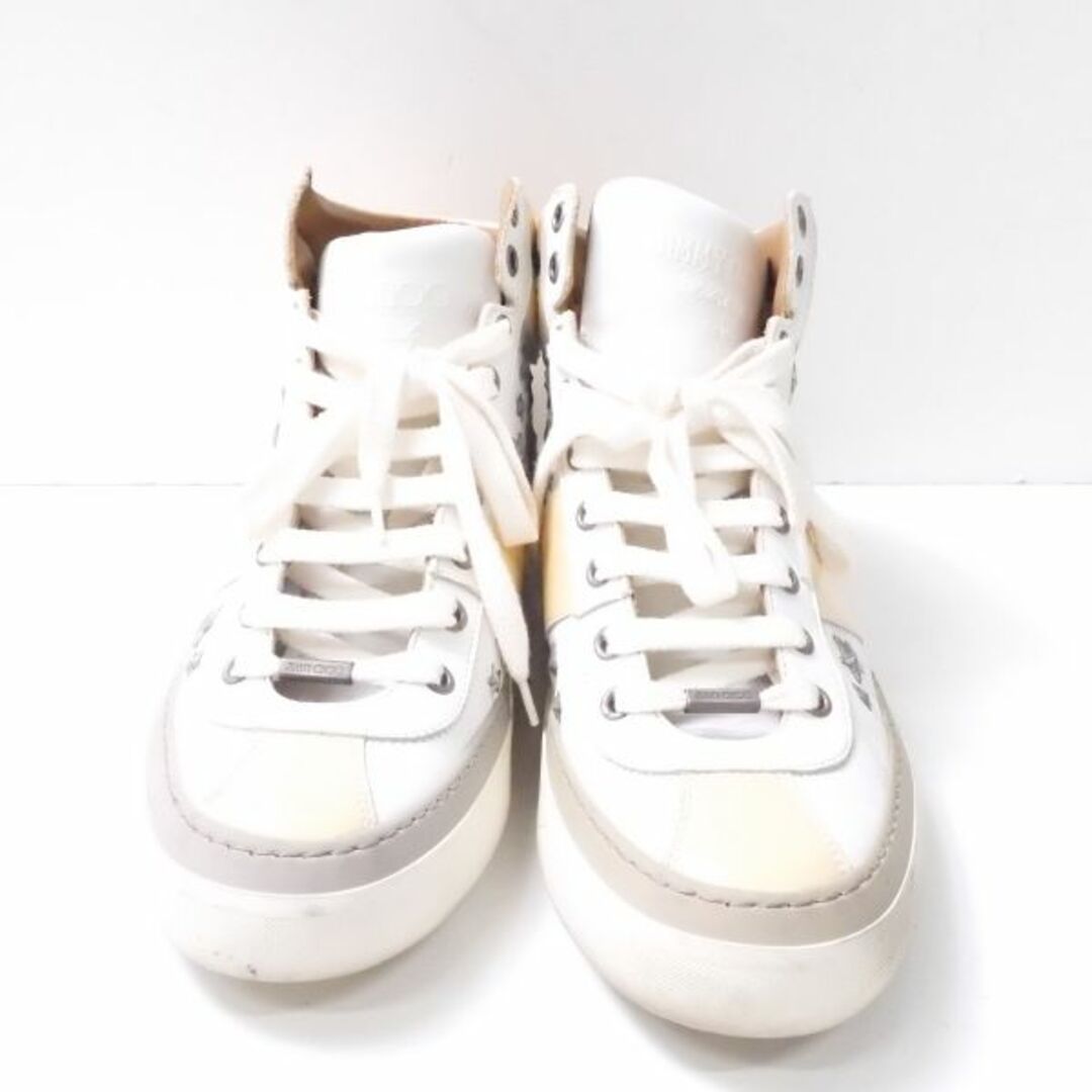 JIMMY CHOO ジミーチュウ ミッドカットスニーカー 1点 41(25cm相当） エナメル アイボリー 星 スター スタッズ ミドル メンズ AU1689C