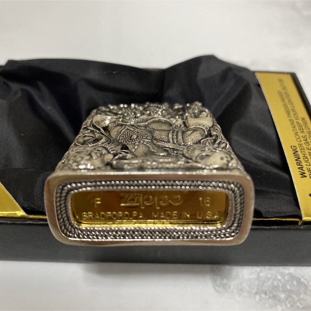 不動明王 全面装飾 フルオーダー フルメタルジャケット Zippo 和彫り 銀金