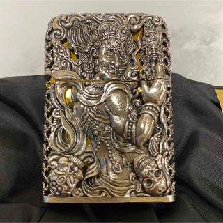 ジッポー(ZIPPO)の不動明王 全面装飾 フルオーダー フルメタルジャケット Zippo 和彫り 銀金(タバコグッズ)