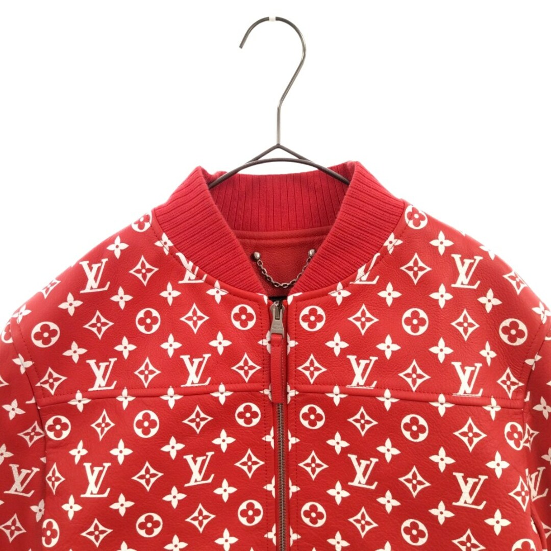 LOUIS VUITTON ルイヴィトン 17AW×SUPREME LV Leather Baseball Jacket HDL90ED0S シュプリーム モノグラム レザーボンバージャケット レッド