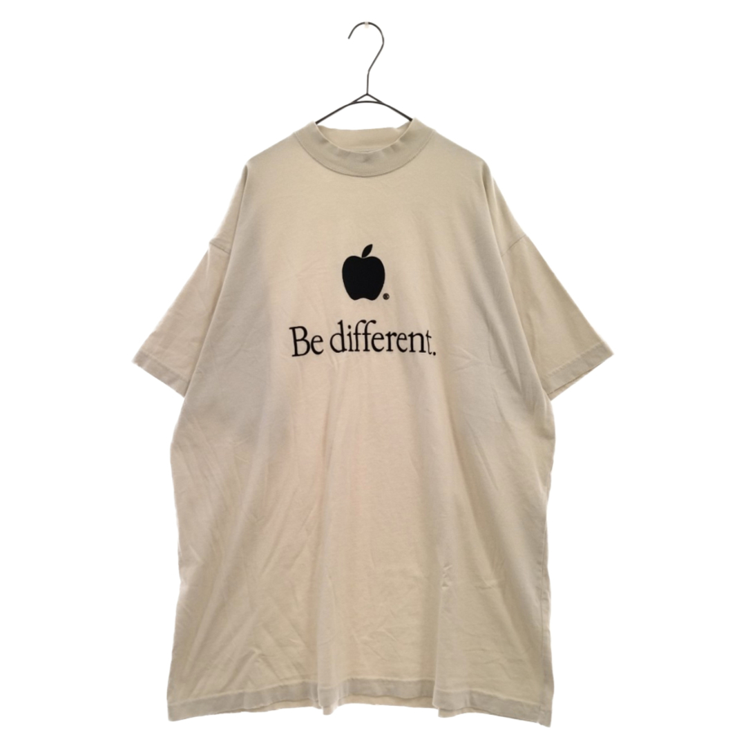 BALENCIAGA バレンシアガ 22AW Be different刺繍Tシャツ ビーディファレントTシャツ 半袖カットソー ダメージ ヴィンテージ加工 アップル ロゴ刺繍 ベージュ 712398 TNVB3