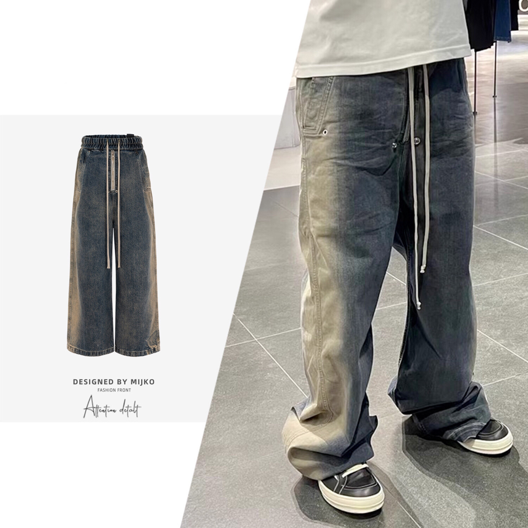 Rick Owens(リックオウエンス)のメンズ　ビンテージ風 デニムパンツ ストリート　韓国 メンズのパンツ(デニム/ジーンズ)の商品写真