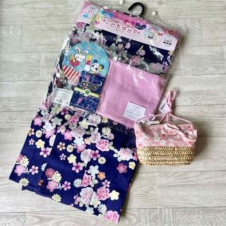ニシマツヤ(西松屋)のこども浴衣　バッグセット　 110水色 花 新品未使用タグ付き(甚平/浴衣)