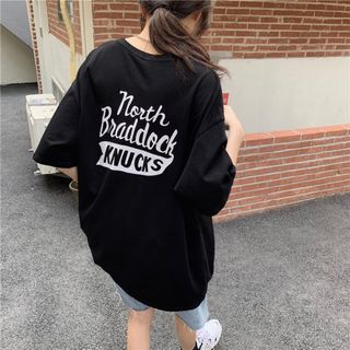 レディース　トップス　半袖　Tシャツ　カジュアル　オーバーサイズ　ストリート　黒(Tシャツ(半袖/袖なし))