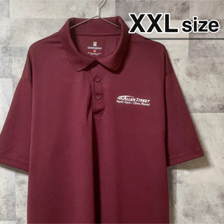 ポロシャツ　XXLサイズ　ワインレッド　赤　刺繍　ロゴ　ワンポイント　USA古着(ポロシャツ)