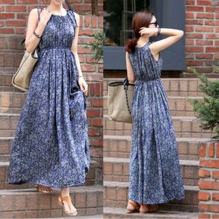 ロングワンピースレディース　マキシワンピース　ロングスカート　花柄(ロングワンピース/マキシワンピース)