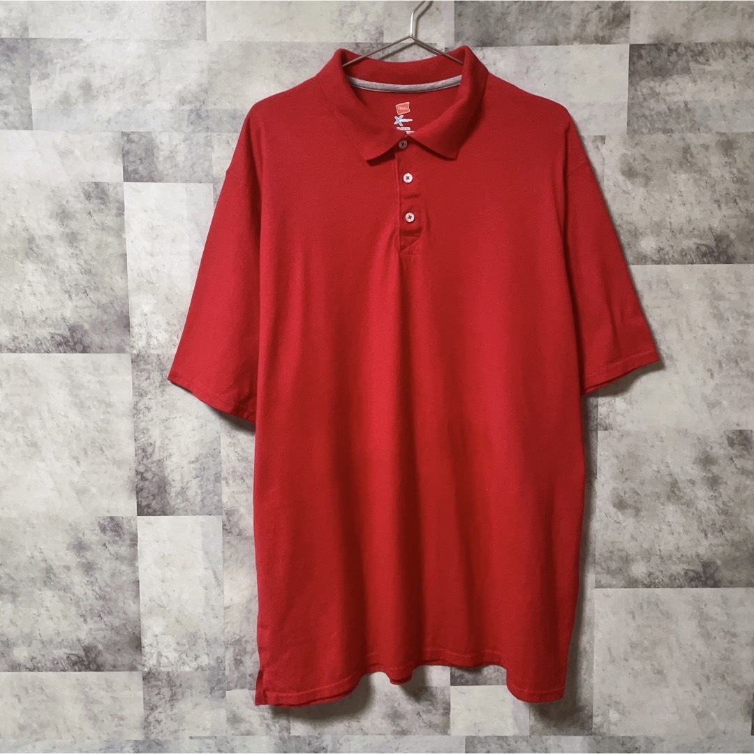 Hanes(ヘインズ)のHanes ヘインズ　ポロシャツ　XLサイズ　無地　レッド　赤　USA古着　半袖 メンズのトップス(ポロシャツ)の商品写真